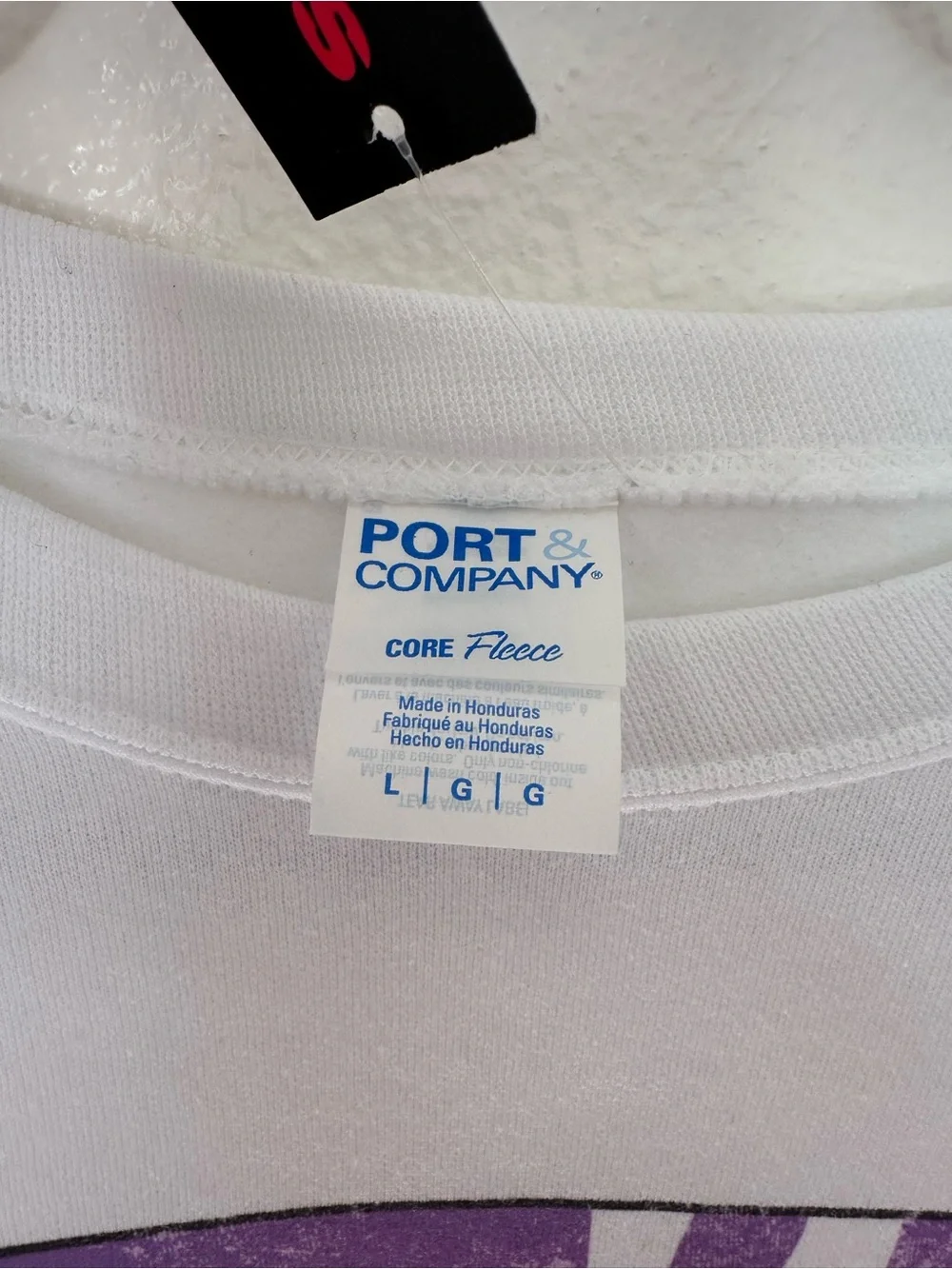 NWT Port & Company White Graphic Crewneck with Purple Pink & Red Design